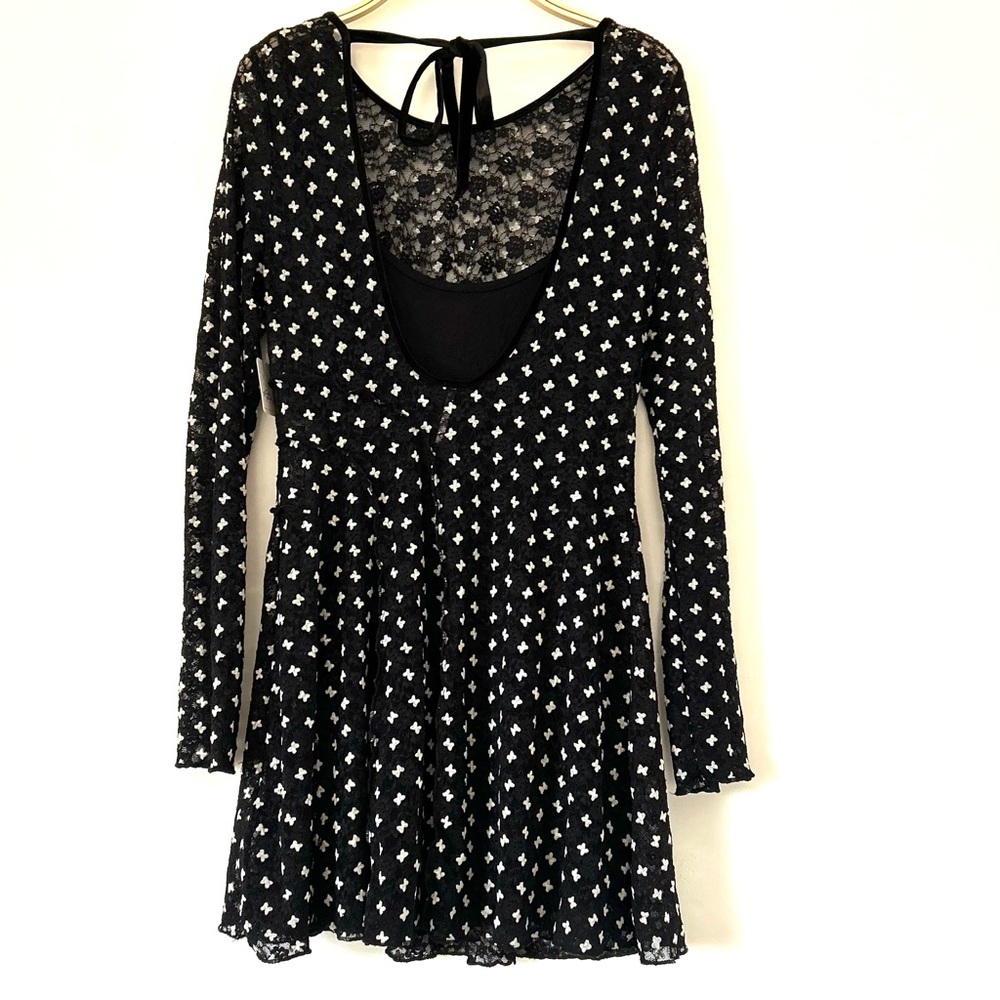 Free People Black and White Long Sleeve Dress